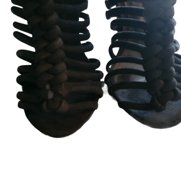 SCHUTZ BLACK SUEDE GLADIATOR OPEN TOE HEELS - Picture 6 of 14